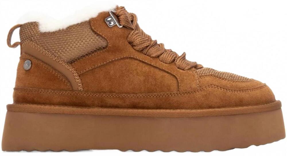 NEW XTI women's casual suede high top shoes in camel